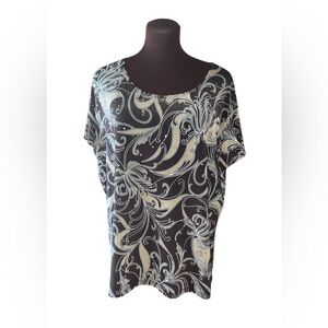 BRITTANY BLACK WOMAN Brown and Beige Paisley Print Shirt with Sequins Size 2X